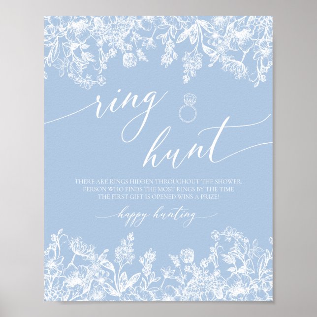 Poster Dusty Blue Floral Ring Fête des mariées Jeu (Devant)
