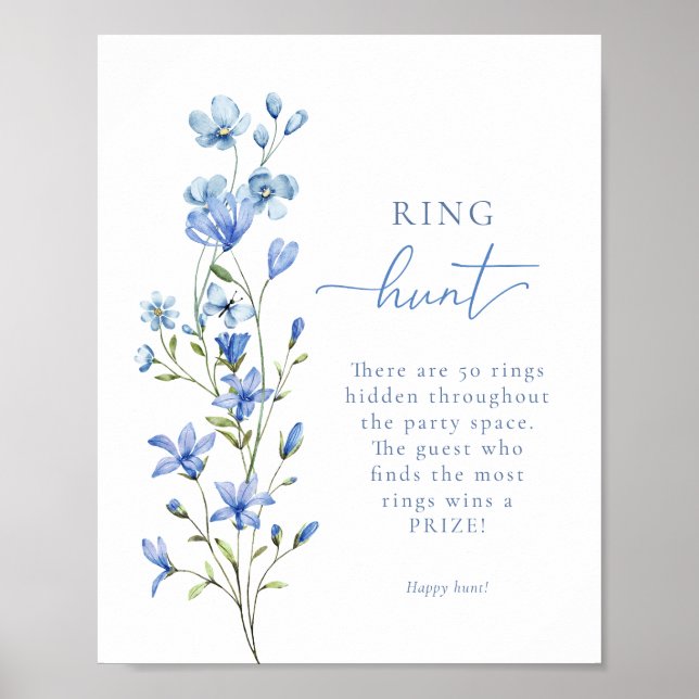 Poster Dusty Blue Floral Ring Fête des mariées Jeu (Devant)