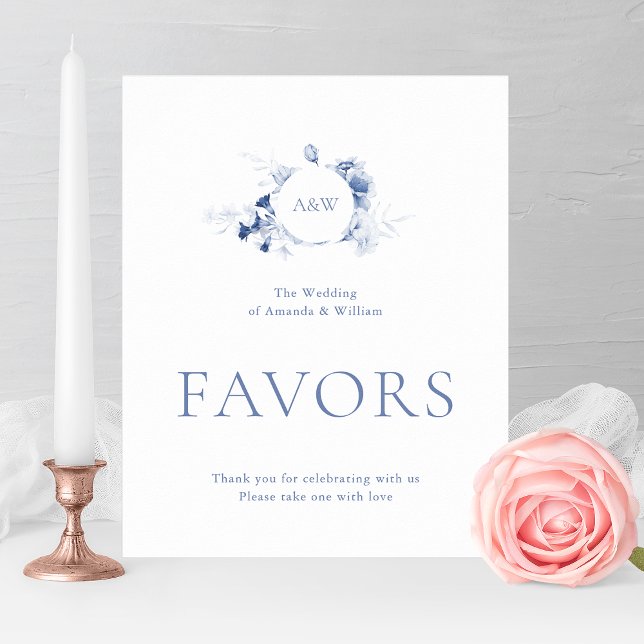 Poster Dusty Blue Floral Wedding Favor Sign (Créateur téléchargé)