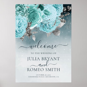 Poster Dusty Blue Floral Wedding Welcome Sign