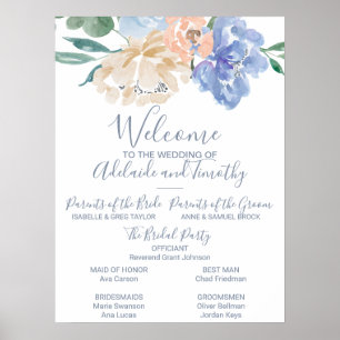 Poster Dusty Blue Florals Programme de mariage