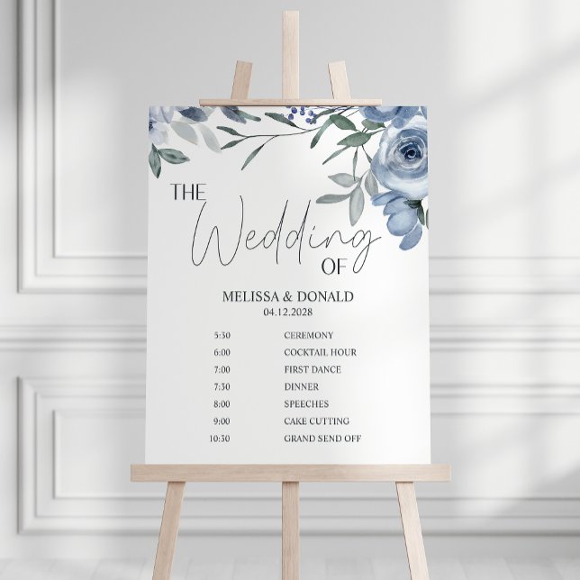 Poster Dusty Blue Flower Programme de mariage simple Cale (Créateur téléchargé)