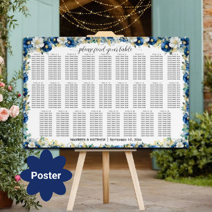 Poster Dusty Blue Gold Floral 26 Tables Siège Mariage