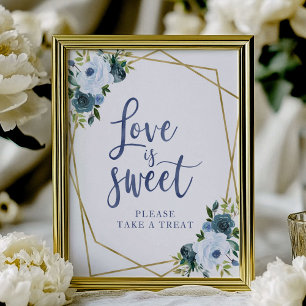 Poster Dusty Blue Gold Floral Love Is Sweet Sign