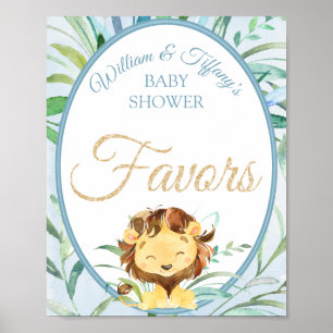 Poster Dusty Blue Lion Baby shower Faveurs