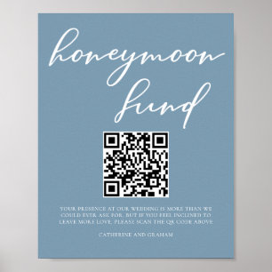Poster Dusty Blue Mariage Honeymoon Fund Code QR