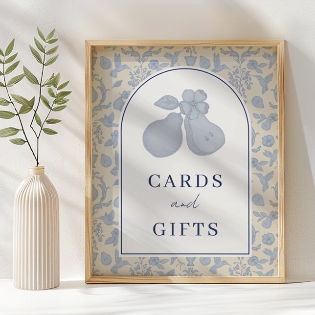 Poster Dusty Blue Parfait Pear Fête des mariées Cartes &  (Cards & Gifts Sign)