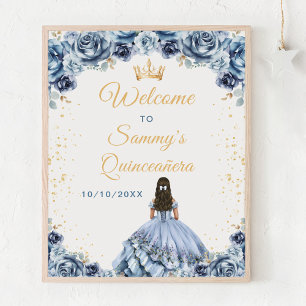 Poster Dusty Blue Princess Quinceañera Bienvenue