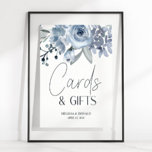 Poster Dusty Blue Rose Fleurs Mariage Carte & Cadeaux Po