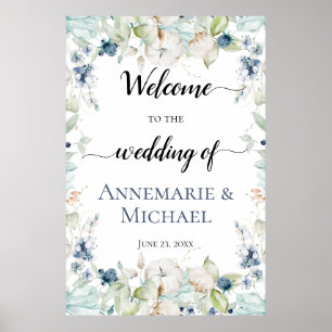 Poster Dusty Blue Sage Vert hiver Floral Mariage