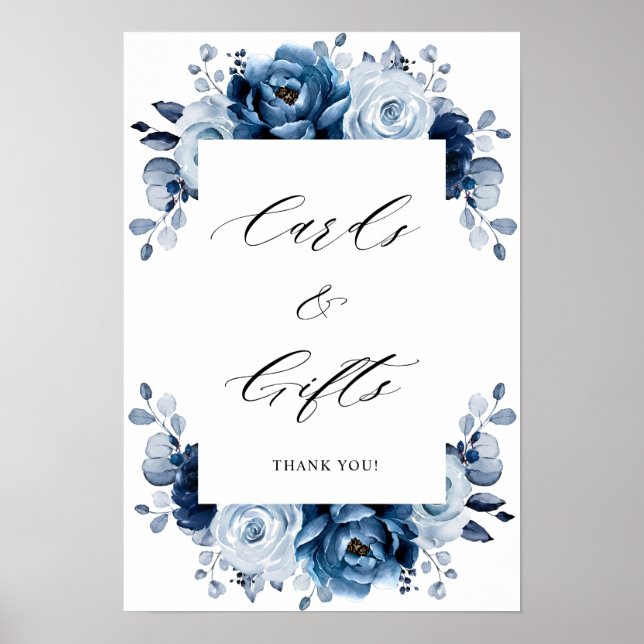 Poster Dusty Blue Slate Navy Botanique Cartes & Cadeaux (Devant)