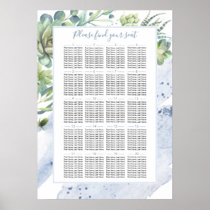Poster Dusty Blue Succulents Greenery Seating Chart