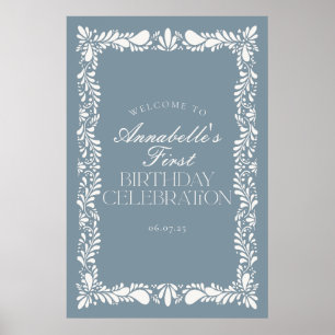 Poster Dusty Blue Talavera Fête d'anniversaire Bienvenue