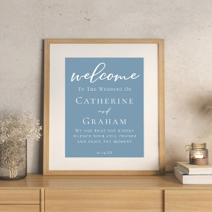 Poster Dusty Blue White Typographie Mariage côtier