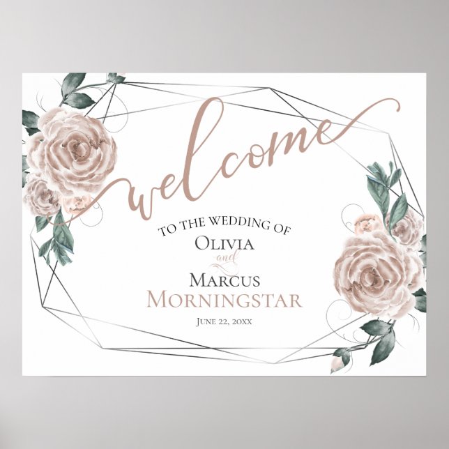 Poster Dusty Blush rose Rustique Calligraphie Florale Bie (Devant)