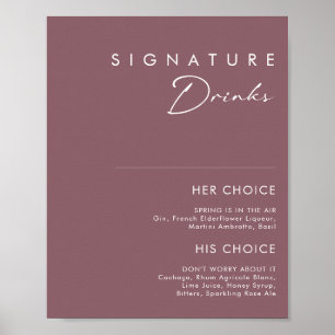 Poster Dusty Boho   Enseigne de boissons signature violet