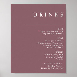Poster Dusty Boho Purple Mariage Boissons Menu Signer