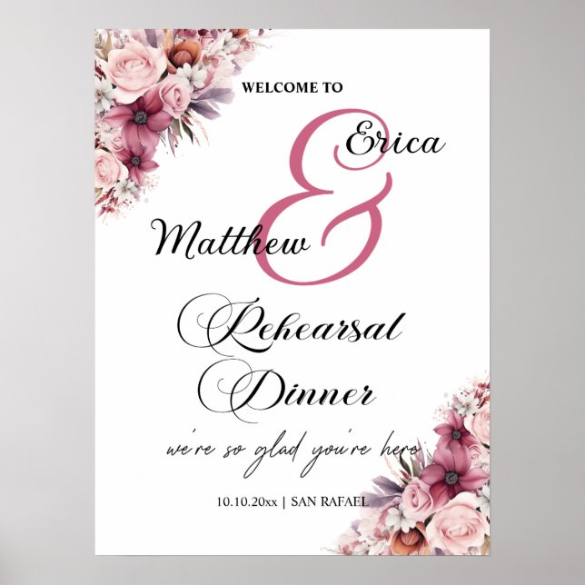 Poster Dusty Pink 'Bienvenue à notre dîner de répétition' (Devant)