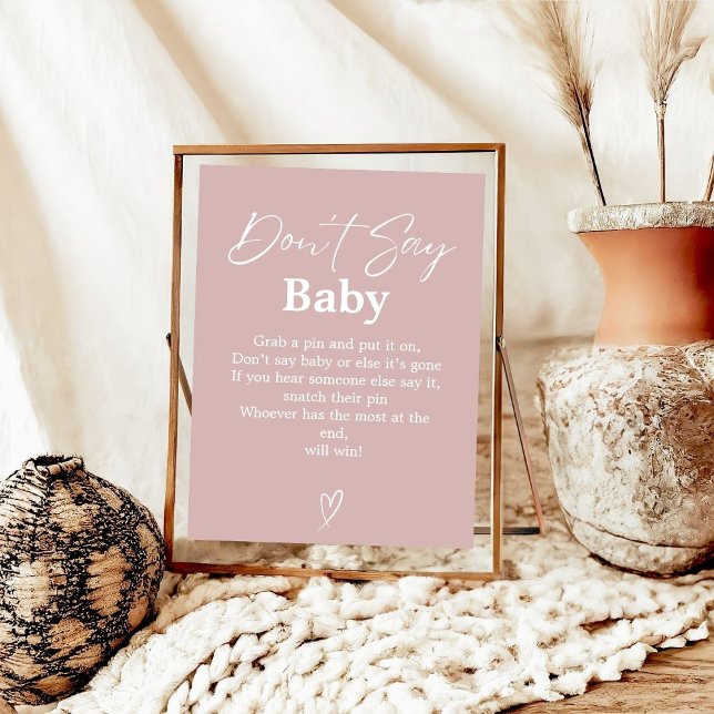 Poster Dusty Pink Ne pas dire Baby Baby shower Jeu signe (Créateur téléchargé)