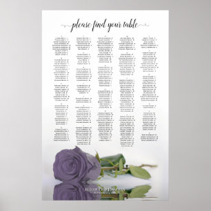 Poster Dusty Purple Rose Alphabetical Seating Chart