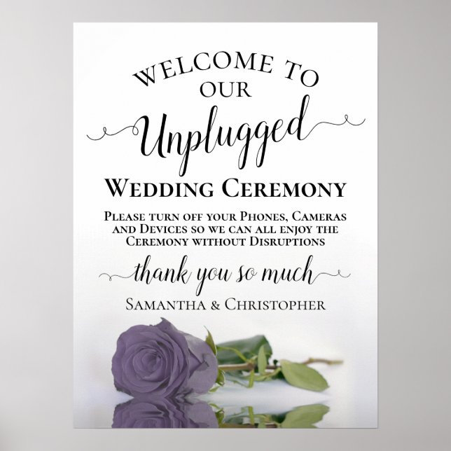 Poster Dusty Purple Rose Chic Unplugged Mariage cérémonie (Devant)