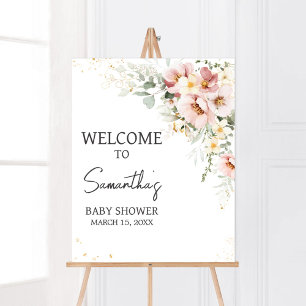 Poster Dusty rose Floral Baby shower de verdure Bienvenue