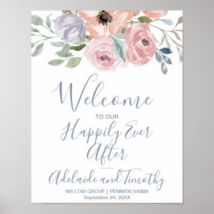Poster Dusty Rose Florals Mariage de bienvenue