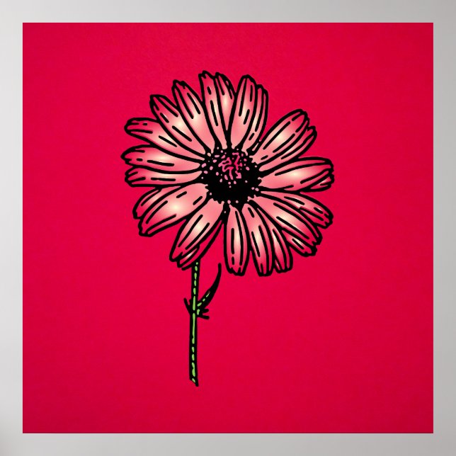 Poster Dusty rose marguerite sur rouge crimson arrière -  (Devant)