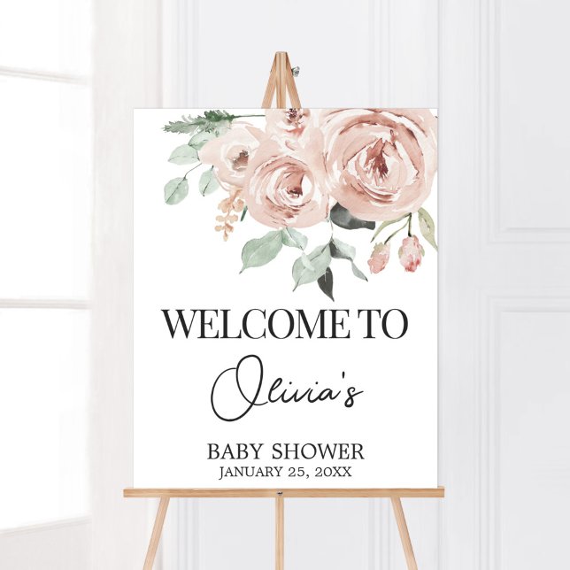 Poster Dusty Rose Rose C'est un Baby shower de fille Bien (It's a Girl Dusty Pink Rose Baby Shower Welcome Sign)