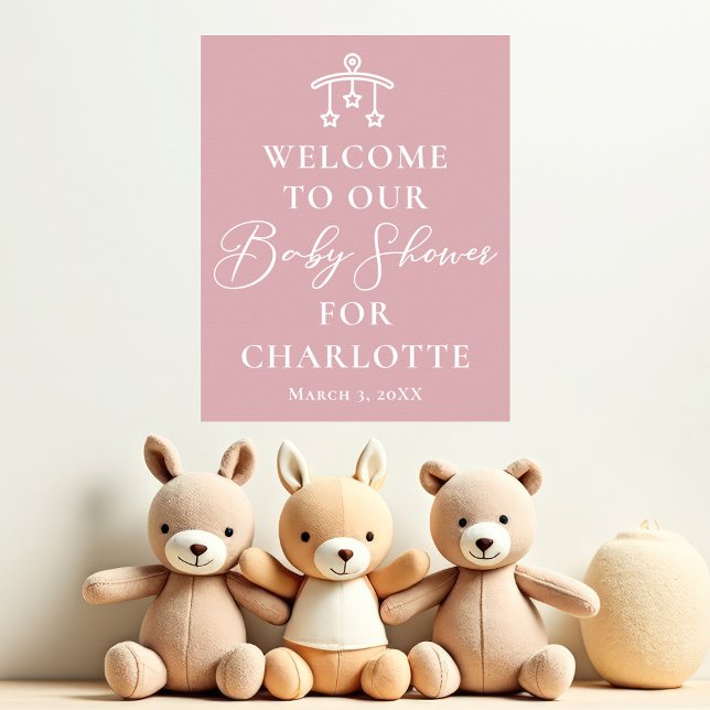 Poster Dusty Rose rose chic Baby shower personnalisé (Créateur téléchargé)