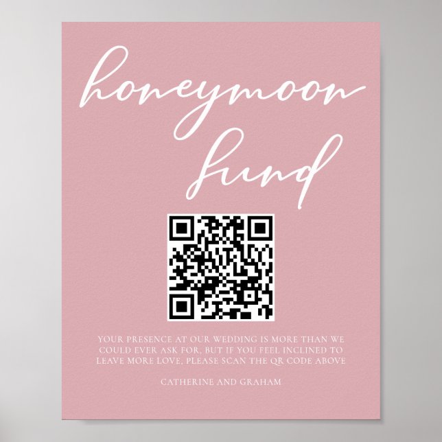 Poster Dusty Rose rose Mariage fonds Lune de miel Code QR (Devant)