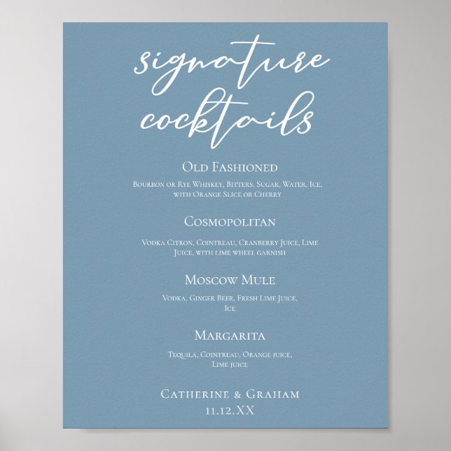 Poster Dusty Rose rose Mariage Signature Cocktails Menu (Devant)