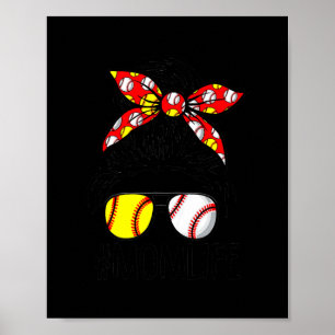 Poster Dy Messy Bun Mothers Day Softball Baseball