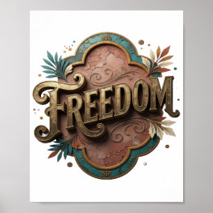 Poster Dynamic Gold Motif Artistique LIBERTÉ