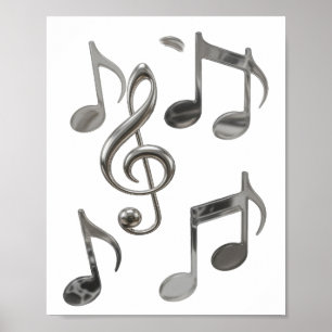 Poster Dynamic Silver NOTES DE MUSIQUE Design Bold