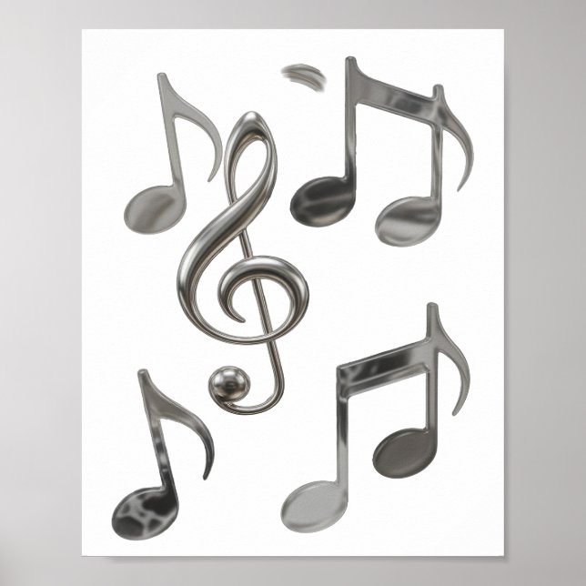 Poster Dynamic Silver NOTES DE MUSIQUE Design Bold (Devant)