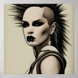 Poster Dystopian Woman Punk Rocker Mohawk and Piercing