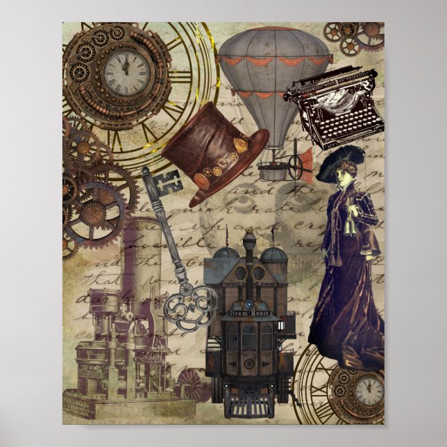 Poster Dystopie industrielle Vintage Steampunk (Devant)
