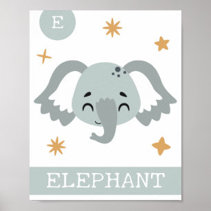 Poster E est pour Elephant Nursery, Chambre, Oeuvre mural