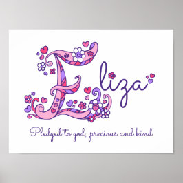 Poster E monogramme art Eliza filles nom signifiant affic