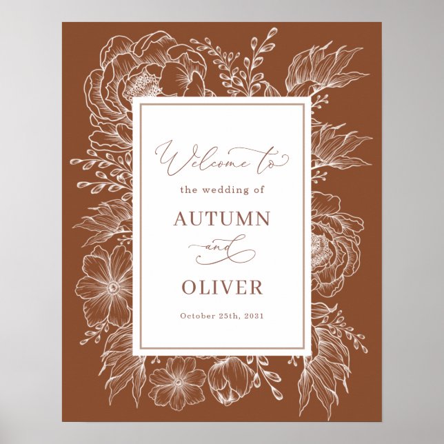 Poster Earthy Boho Botanique Terracotta Mariage Bienvenue (Devant)
