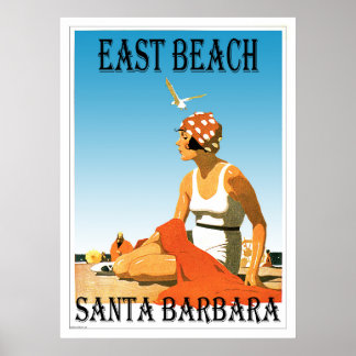 Poster East Beach Père Noël Barbara, Californie Retro Bea