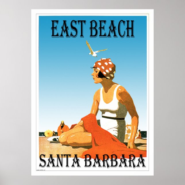 Poster East Beach Père Noël Barbara, Californie Retro Bea (Devant)