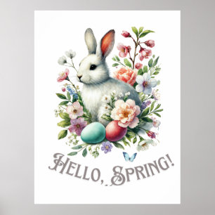 Poster Easter Aquarelle Lapin & Oeufs