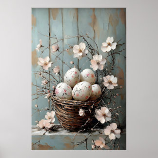 Poster Easter Flower Basket, Spring Print, Vintage Easter