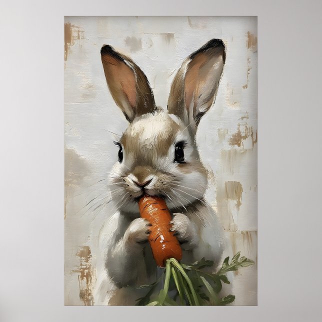 Poster Easter Rabbit Carrot Print, Spring Bunny (Devant)