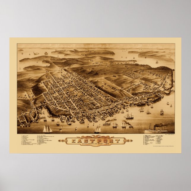 Poster Eastport, ME Carte panoramique - 1879 (Devant)