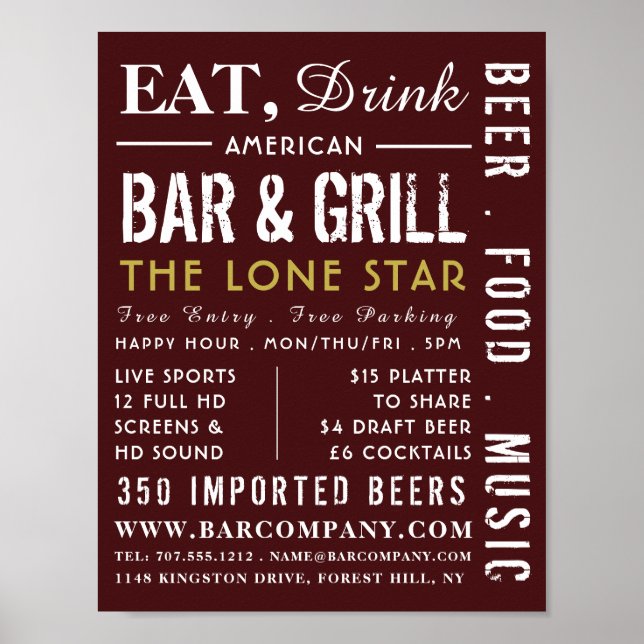 Poster Eat, Boire Bar & Grill, Pub / Brasserie Publicité (Devant)