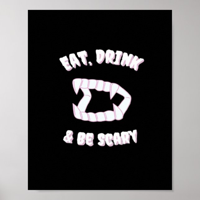 Poster Eat Drink Be Scary Vampire Minimalist Style (Devant)