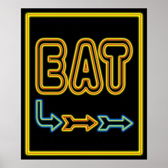 Poster Eat Retro Restaurant Neon Sign Art Imprimer (Devant)